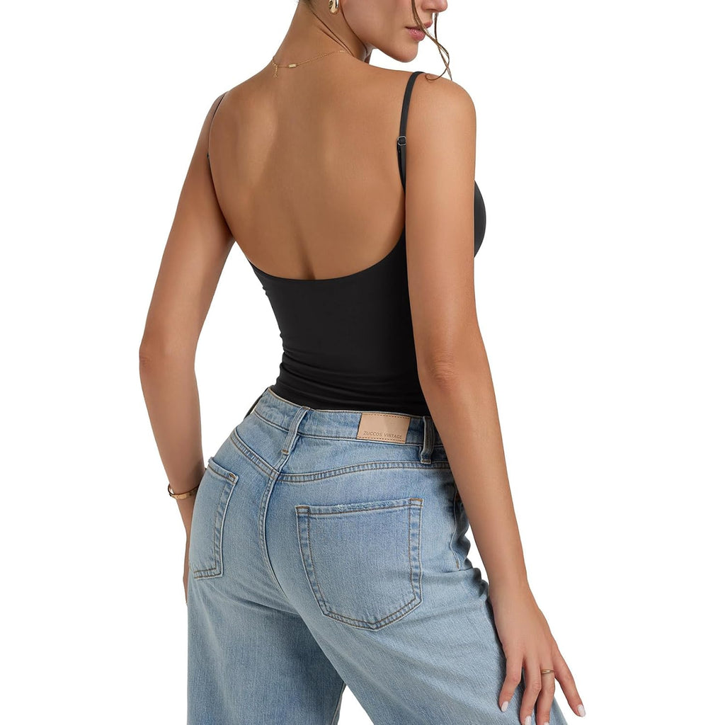 Women's Built-In Bra Backless Tank Top Black