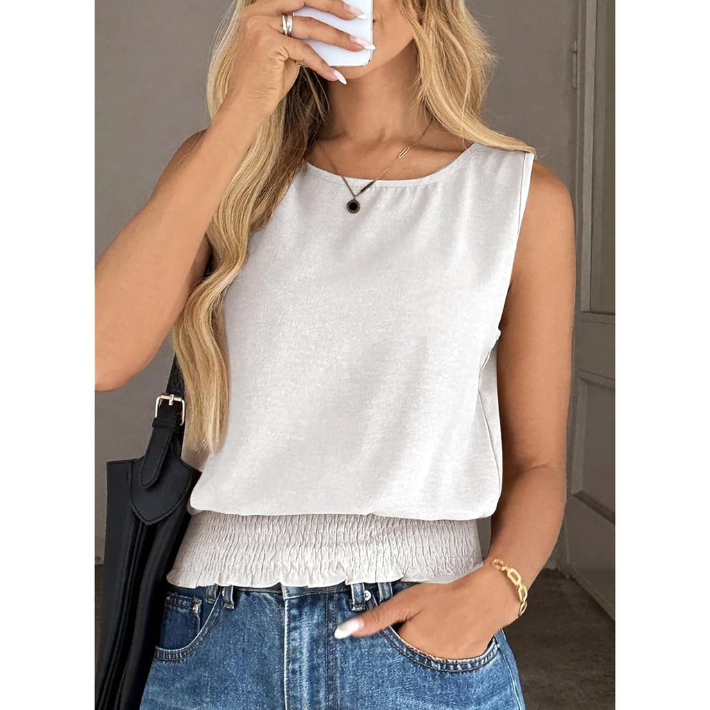 Women's Boho Smocked Tank Top White