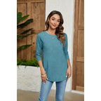 Women's Basic Round Neck Tunic Top Blue/Green
