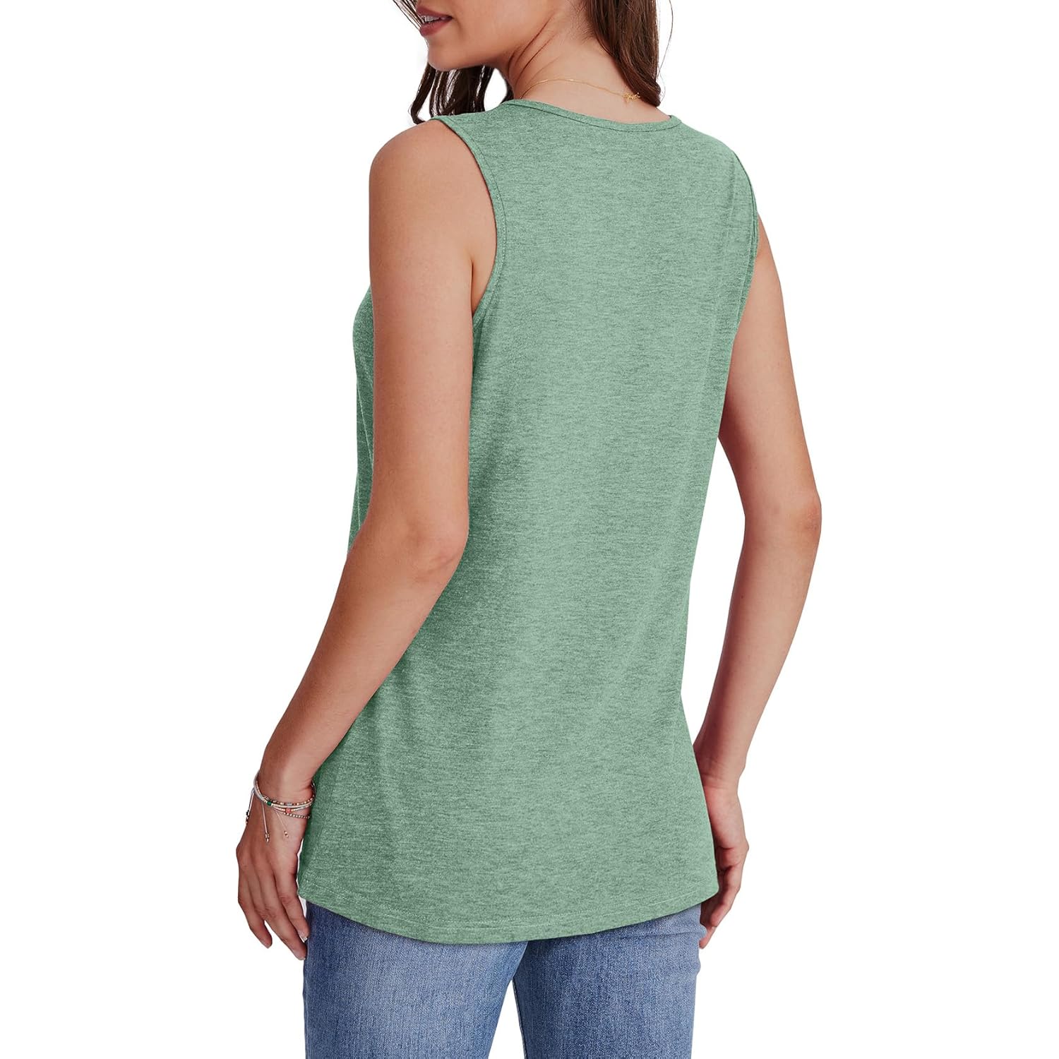Women's Basic V-Neck Tank Top Bean Green