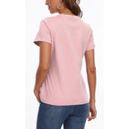 SMENG Women's Cotton V Neck T-Shirt Short Sleeve Solid Color Tee Casual Fit Tee Breathable Summer Fashion Tops
