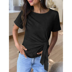 ANRABESS Womens Tops Summer Short Sleeve Crewneck Tie Waist Shirts Dressy Casual Blouse Tee 2026 Business Work Trendy Clothes