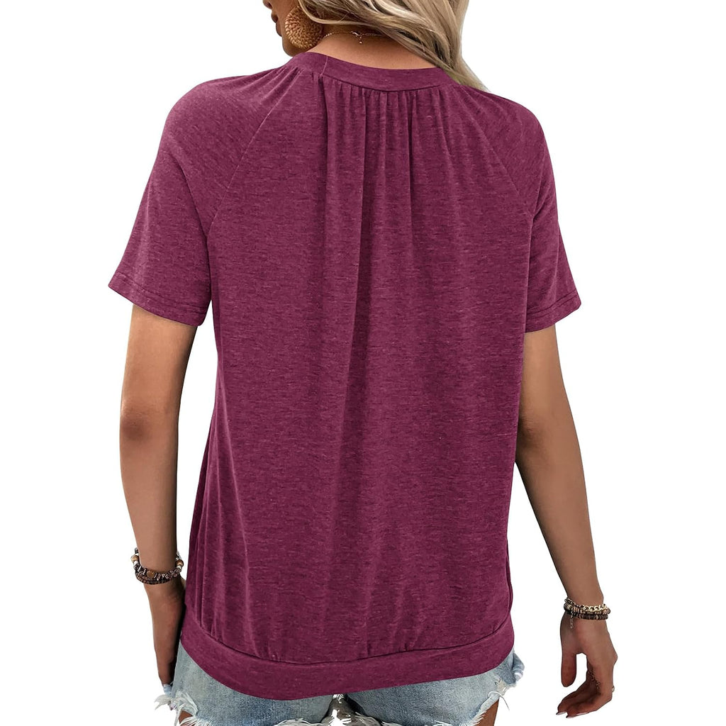 2 Pack Summer Tops for Women V Neck Shorts Sleeve Casual Ruched Tops Women T Shirts Clothes Trendy 2026