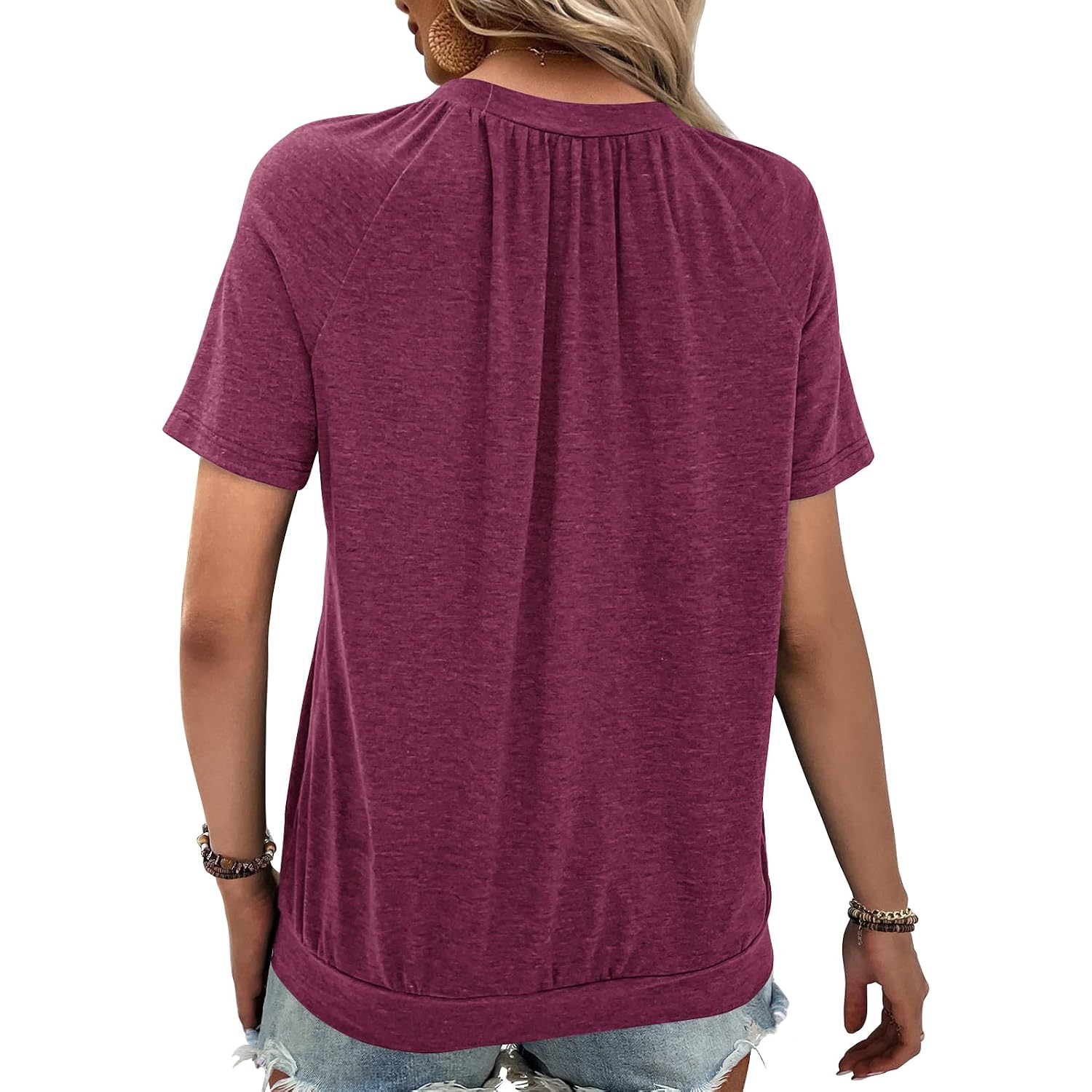 2 Pack Summer Tops for Women V Neck Shorts Sleeve Casual Ruched Tops Women T Shirts Clothes Trendy 2026