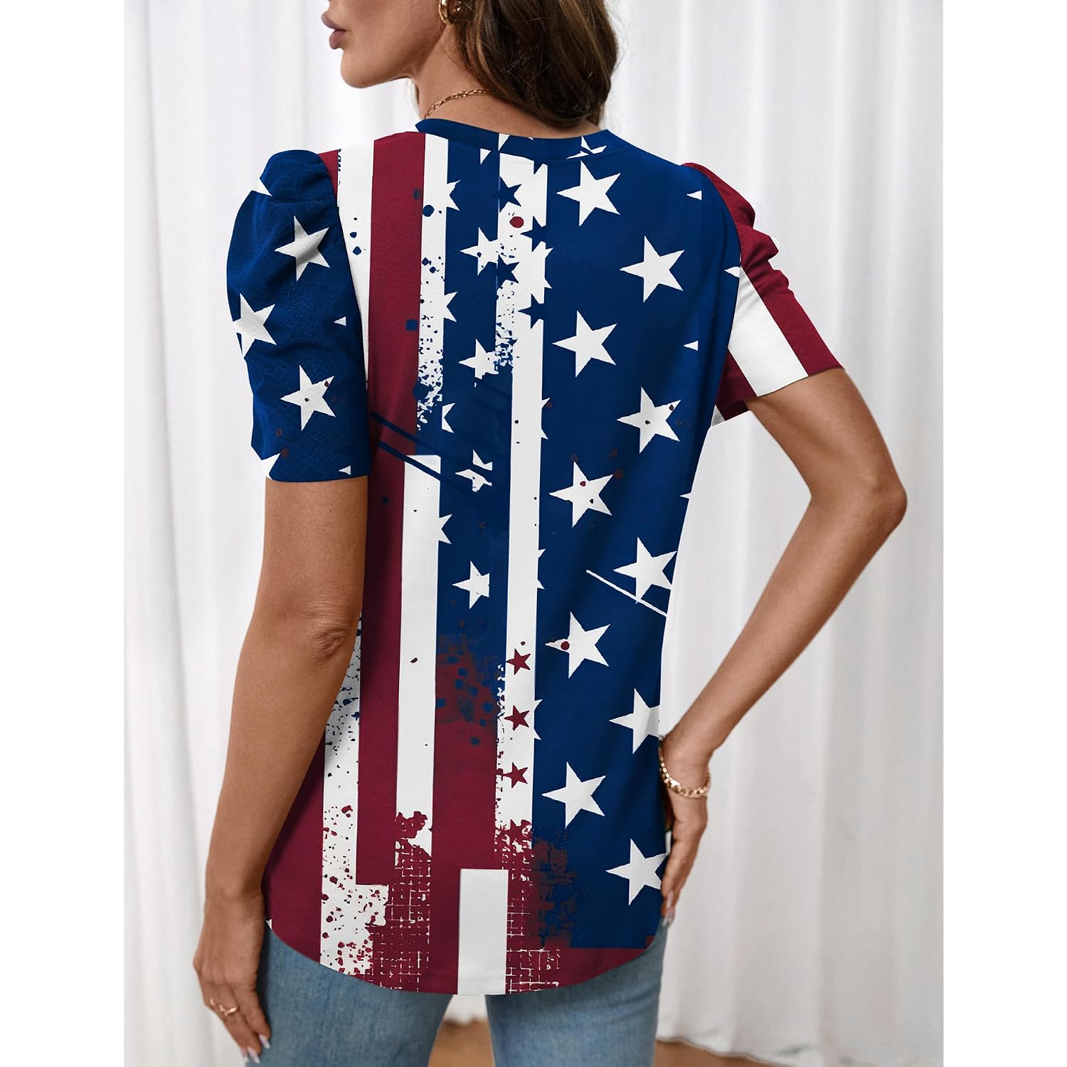 LOMON Spring Summer Tops for Women 2026 V Neck Puff Short Sleeve Tops Fashion Trendy Work Blouses Dressy Casual S-XXL