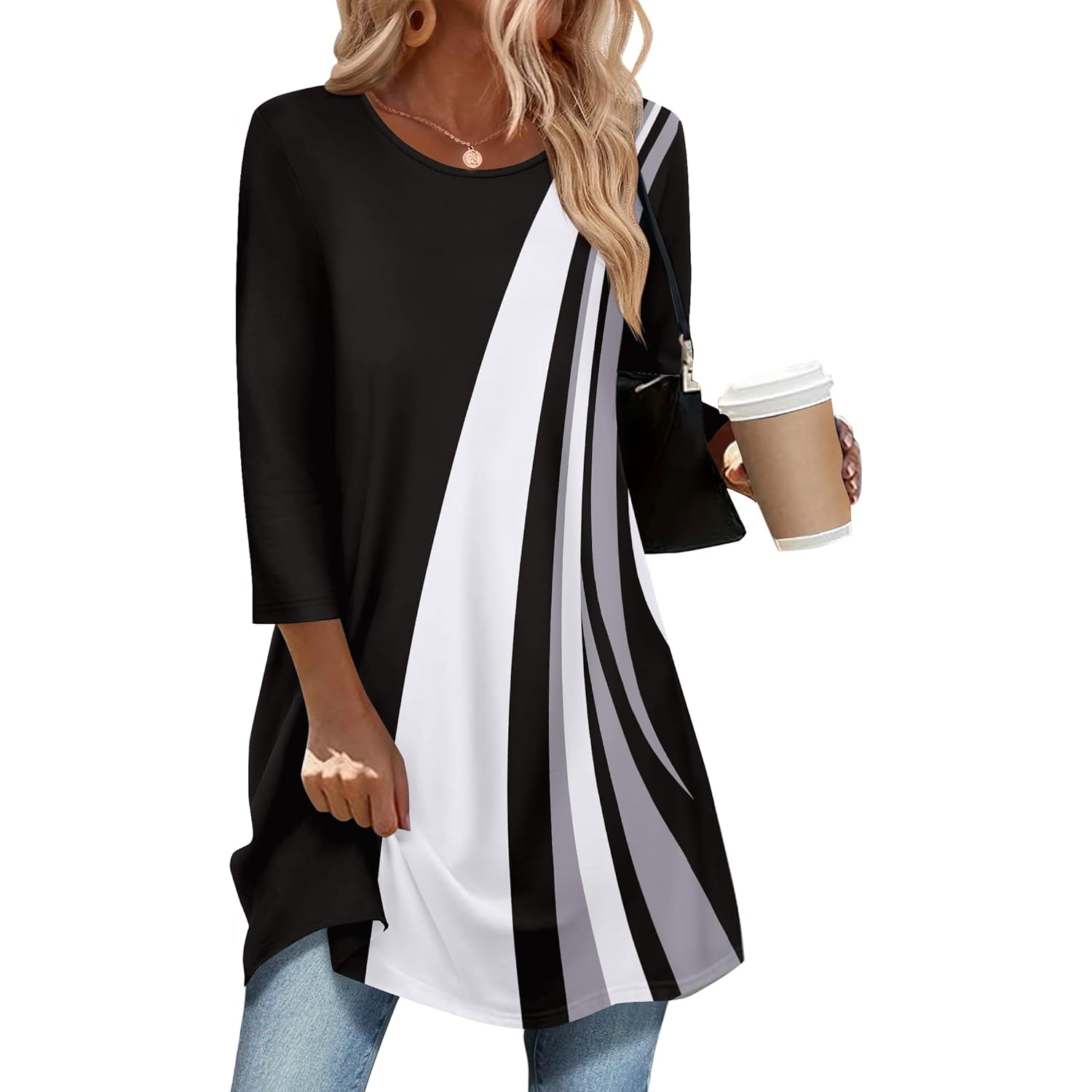 Women's Swing Flare Tunic Top Black/White