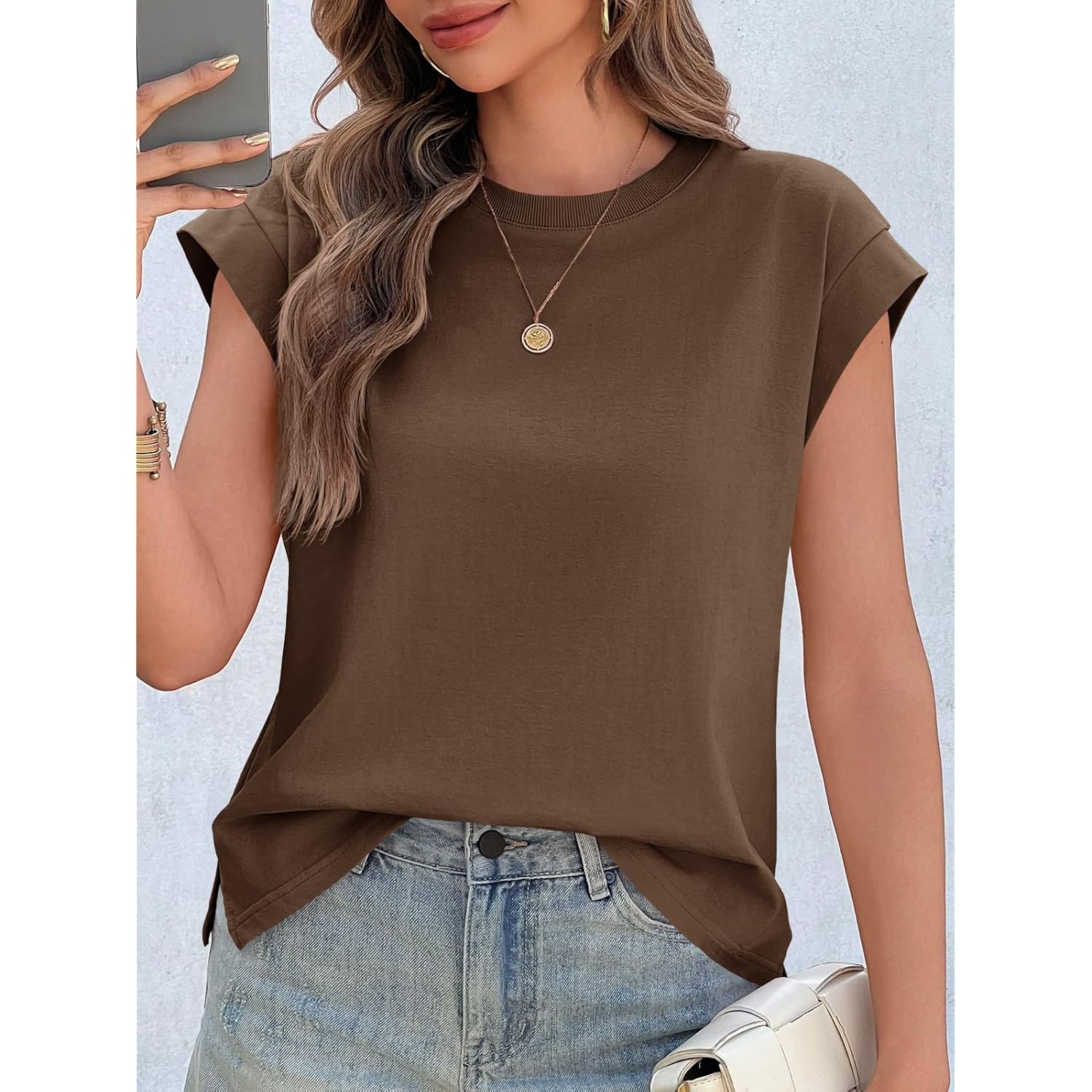 Cicy Bell Womens Cap Sleeve Tops Summer Casual Cotton T Shirts Loose Fit Crew Neck Basic Tee