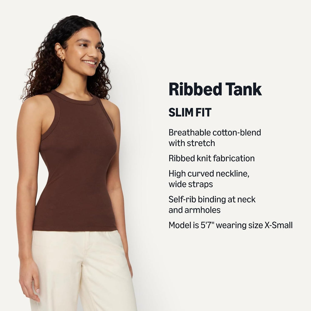 Women's High Neck Ribbed Tank Top Rich Hazel