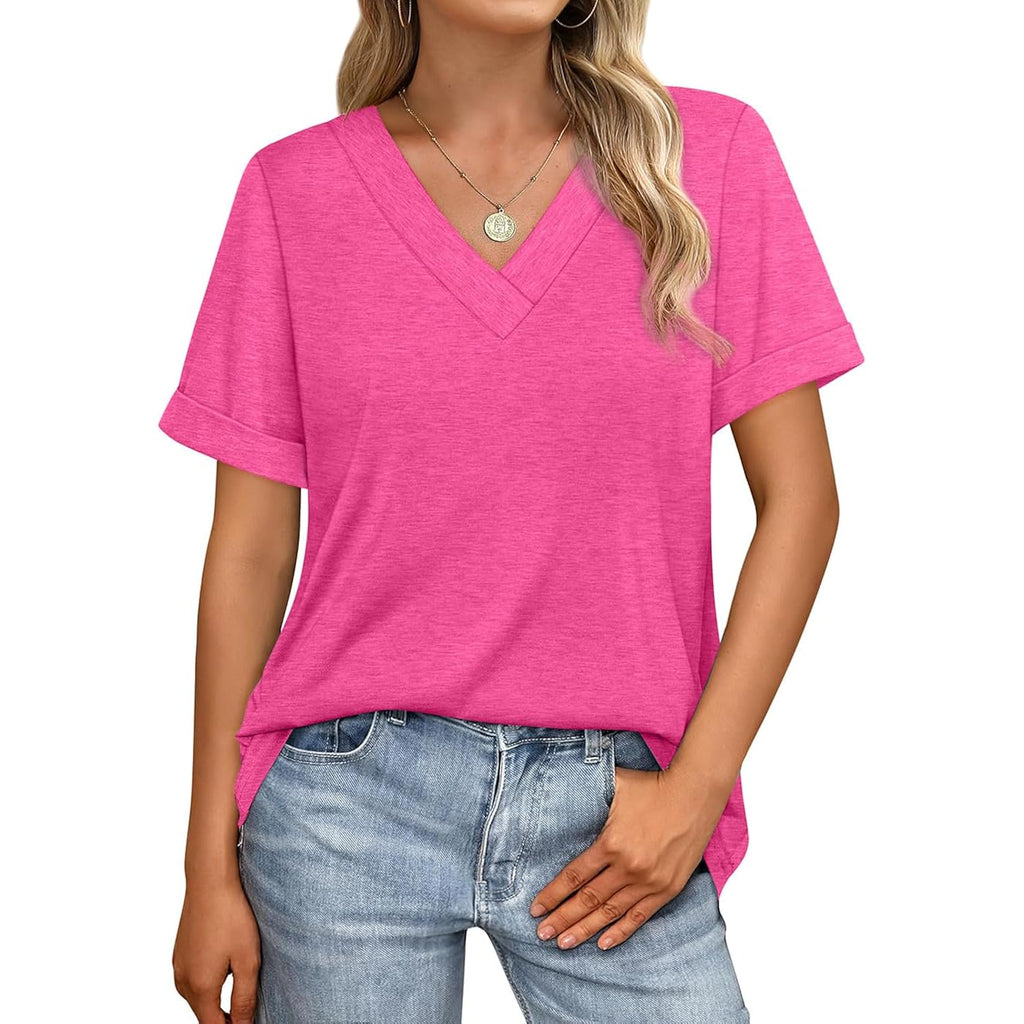 WIHOLL Womens Summer Tops Short Sleeve Basic Casual V Neck T Shirts Trendy Fashion 2026