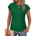 SAMPEEL Womens Summer Tops Trendy 2025 Ruched Cap Short Sleeve Tshirts Shirts Crew Neck T Shirts Fashion