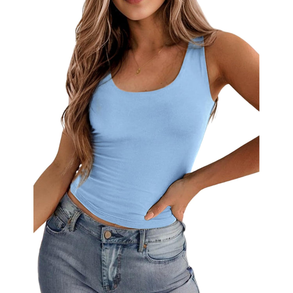 Zeagoo Women's Double Lined Square Neck Tank Top Sleeveless Basic Crop Tops Trendy Going Out Tops
