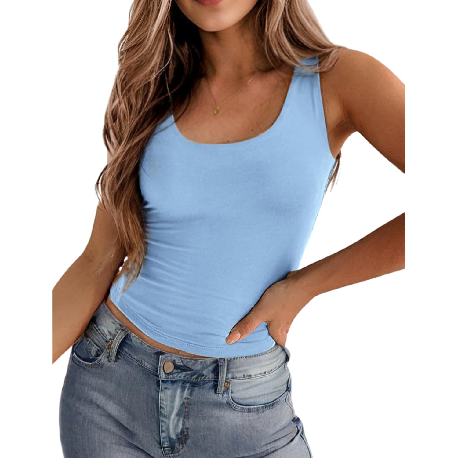 Zeagoo Women's Double Lined Square Neck Tank Top Sleeveless Basic Crop Tops Trendy Going Out Tops