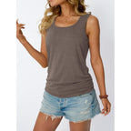 Women's Square Neck Ruched Tank Top Coffee Grey