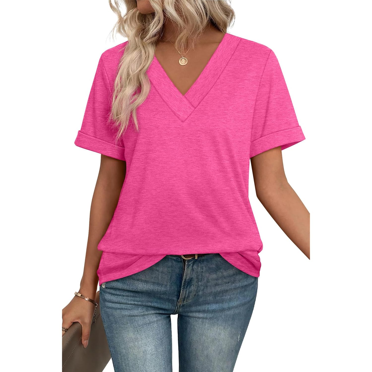 WIHOLL Womens Summer Tops Short Sleeve Basic Casual V Neck T Shirts Trendy Fashion 2026