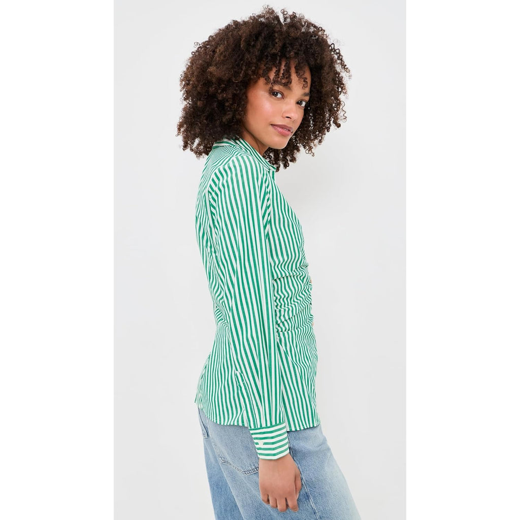 Women's Carayln Top  Button Down Shirt Emerald Stripe