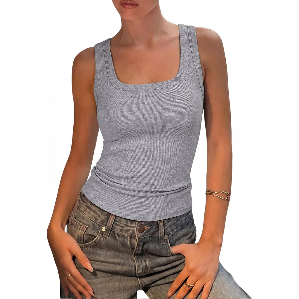 SUUKSESS Womens Padded Cotton Ribbed Tank Tops Square Neck Racerback Basic Tops