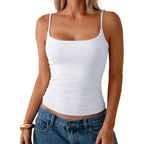 Women's Cotton Cami Tops with Built in Shelf Bra Unpadded Spaghetti Straps Tank Top Fitted Basic Camisole Shirts
