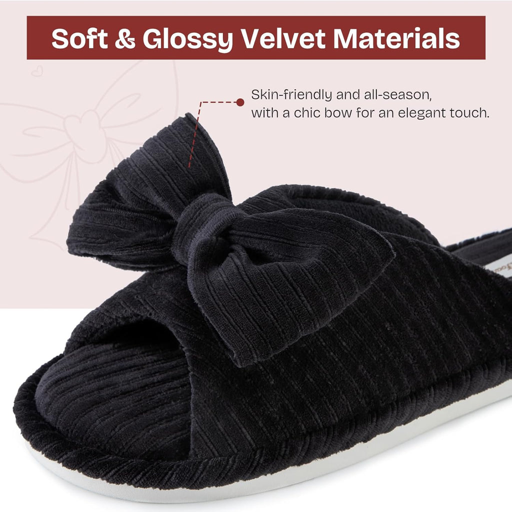 Women's Slippers Bow Velvet Black