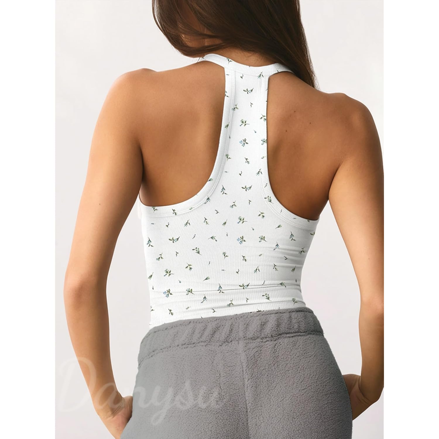 Women's Padded Racerback Tank Top Blue Rosebud
