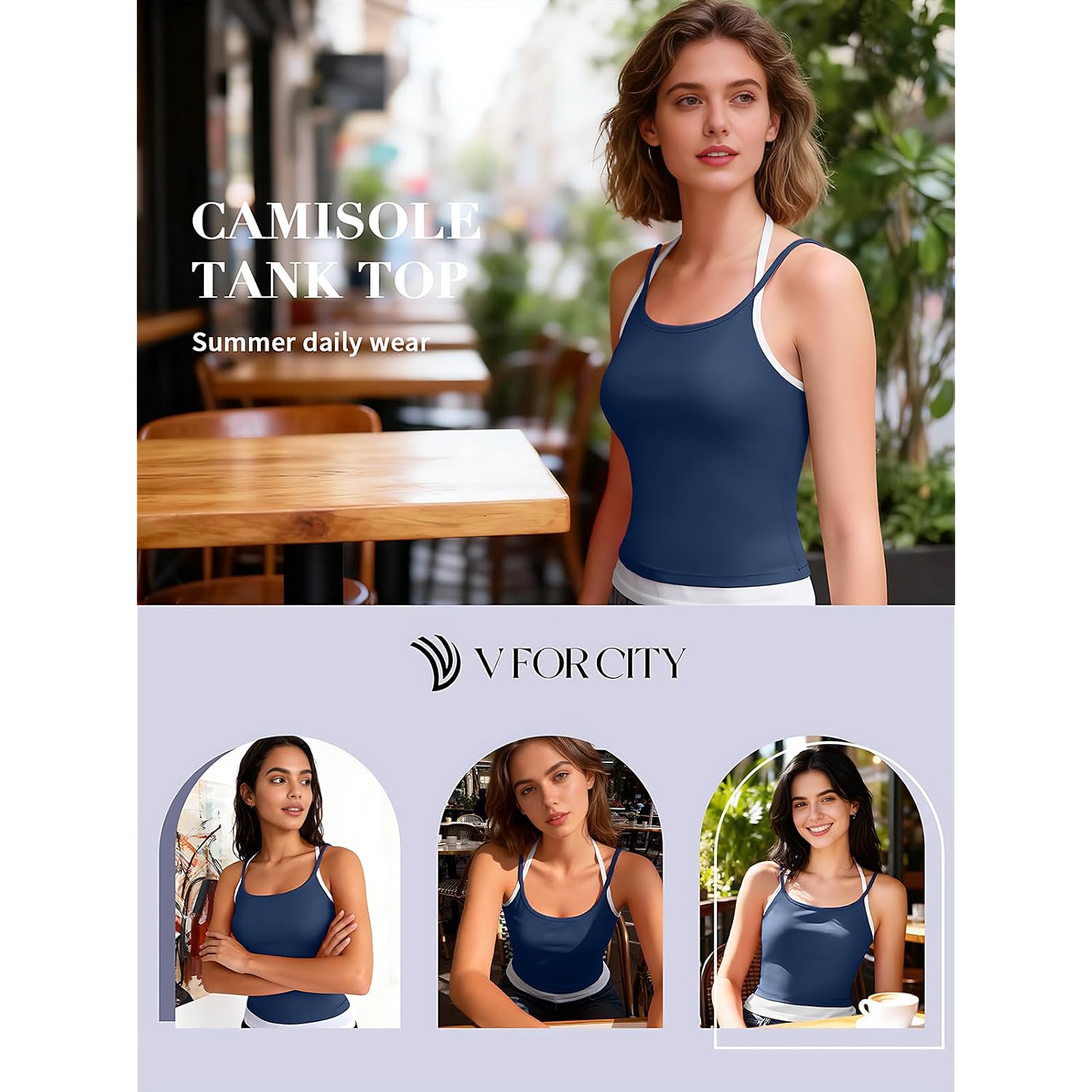 V FOR CITY Womens Built in Bra Tank Top Halter Cotton Adjustable Spaghetti Straps Crop Cami Shirt 2026