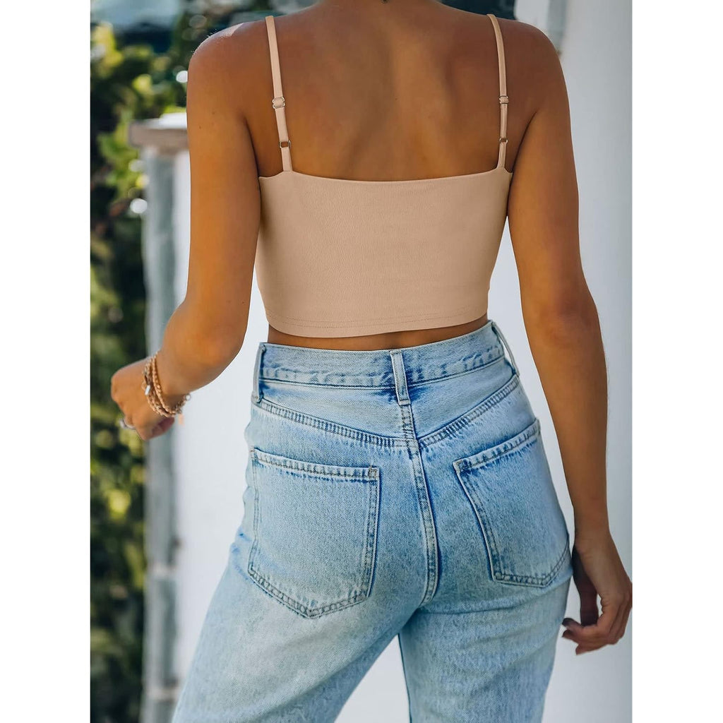 REORIA Women's Sexy Adjustable Spaghetti Strap Double Lined Seamless Camisole Tank Yoga Crop Tops