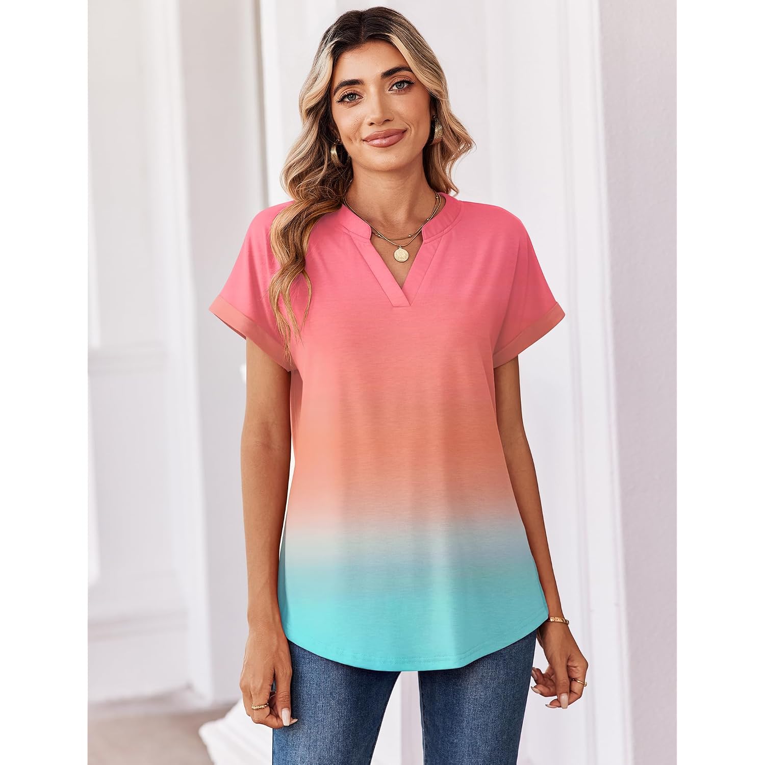 Zeagoo Womens Tops Short Sleeve Summer V Neck Shirts Work Blouses Business Outfits Fashion Clothing