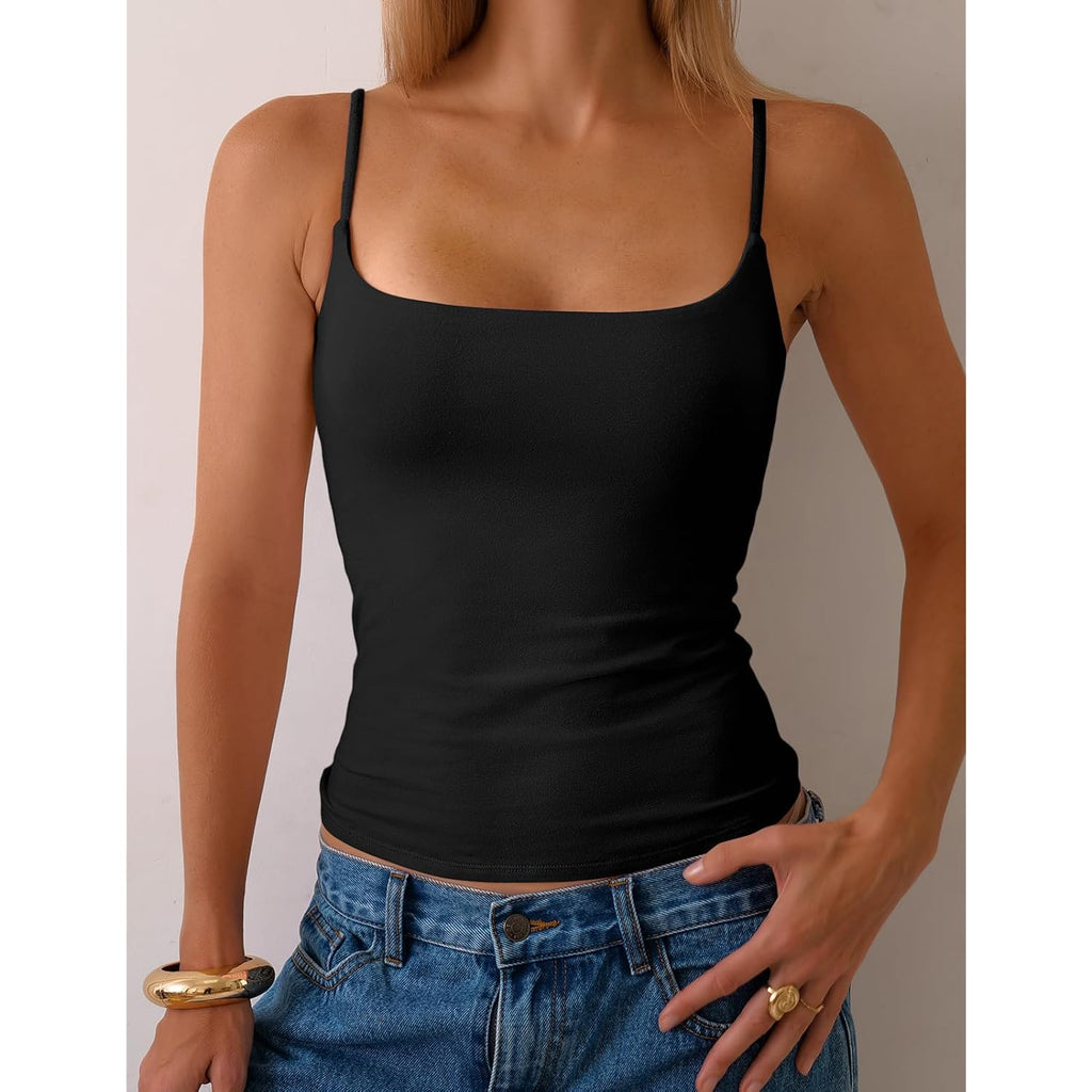 Women's Shelf Bra Square Neck Tank Top Black
