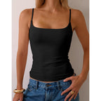 Women's Shelf Bra Square Neck Tank Top Black