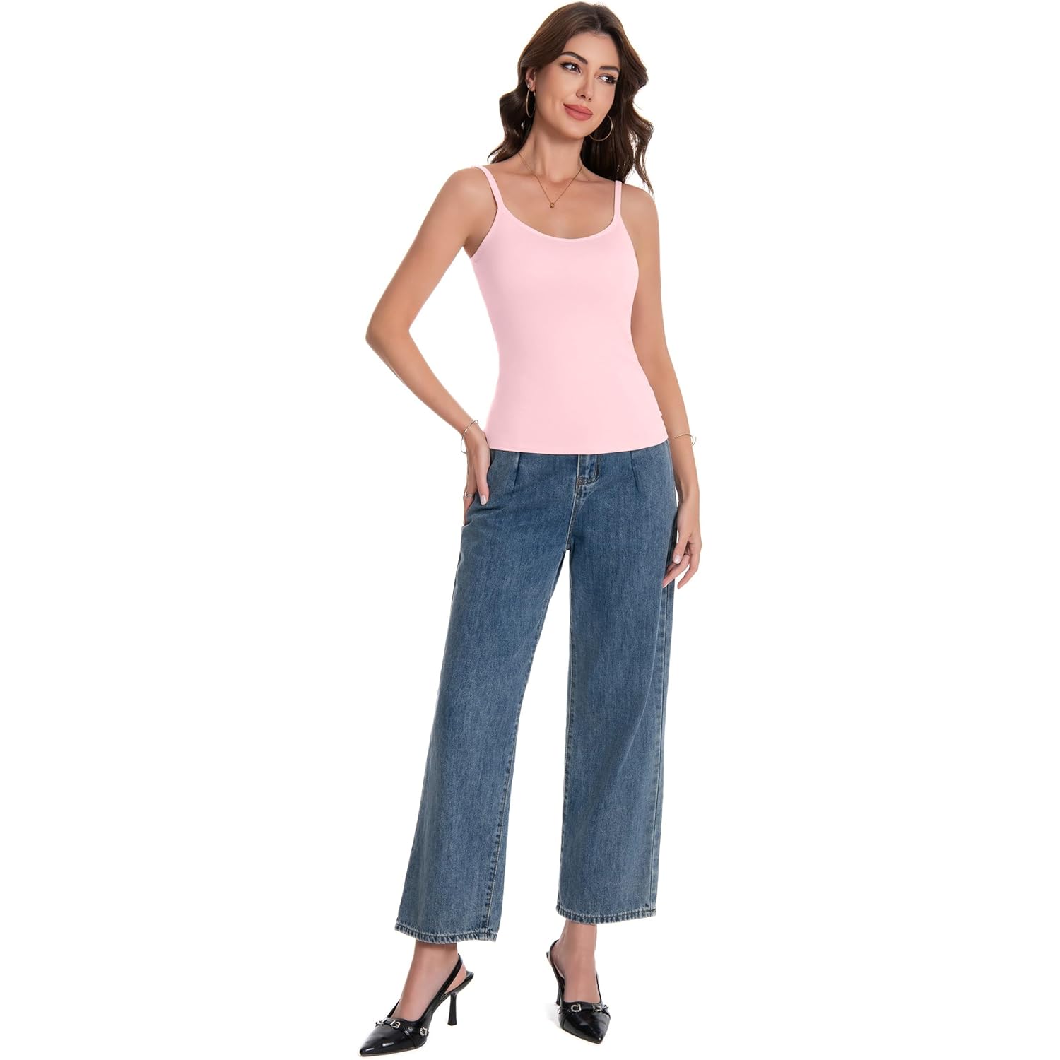 Women's Built-In Bra Tank Top Pink