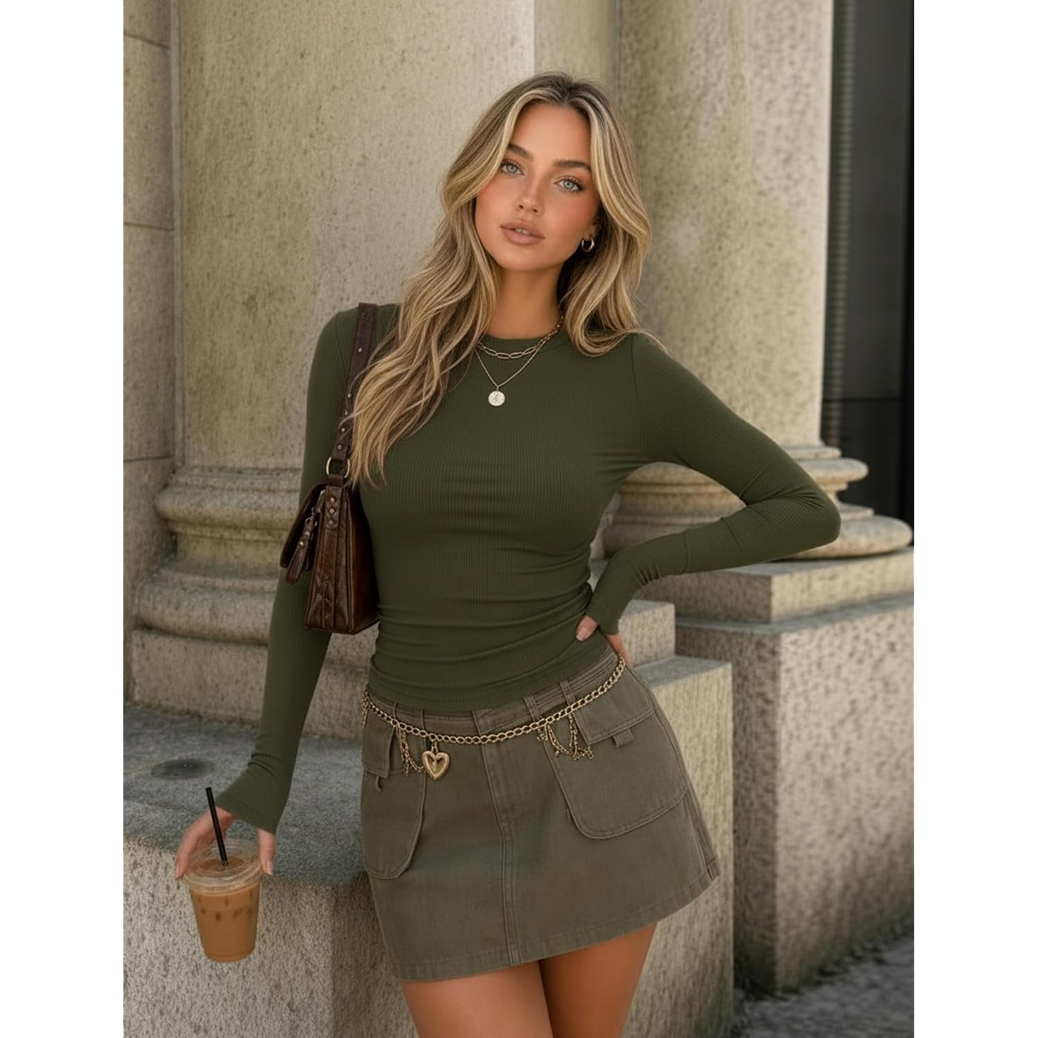Zeagoo Women Long Sleeve Tops Crewneck Ribbed Knit Fitted Tshirts Dressy Casual Basic Tee 2026 Summer Fall Clothes
