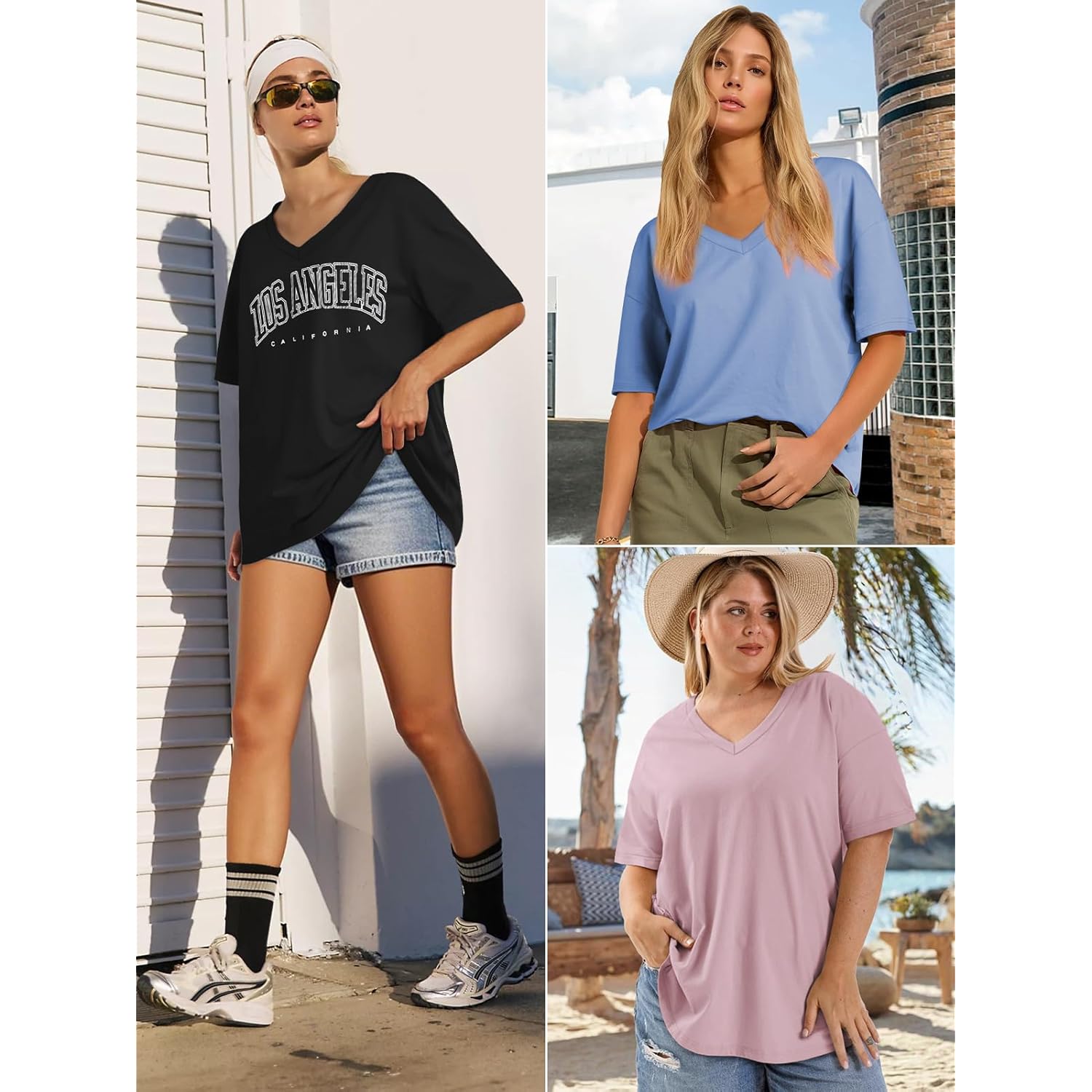 Women's Oversized V-Neck Tunic Top Light Brown