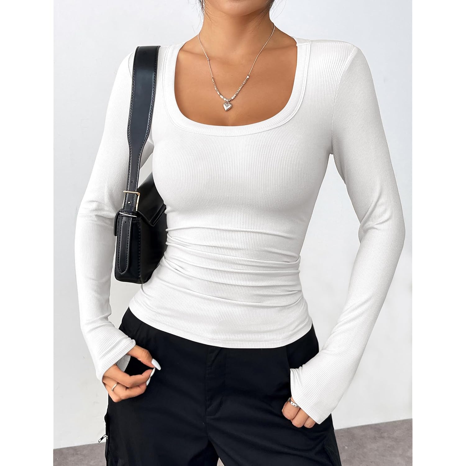 Zeagoo Women's Long Sleeve Scoop Neck Shirts Casual Slim Fit Rib Knit Tops Summer Fall Basic Business Work Tee