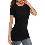 Women's Ruched Crew Neck Tunic Top Black