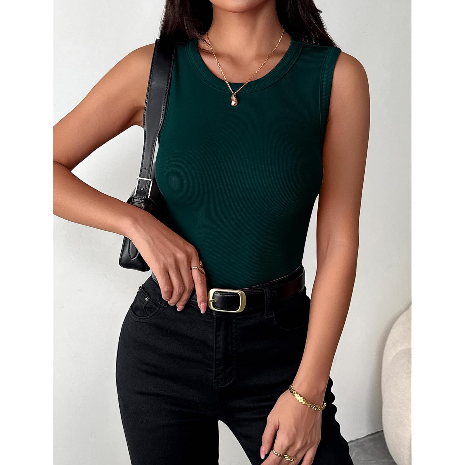 Women's Ribbed Racerback Tank Top Deep Green