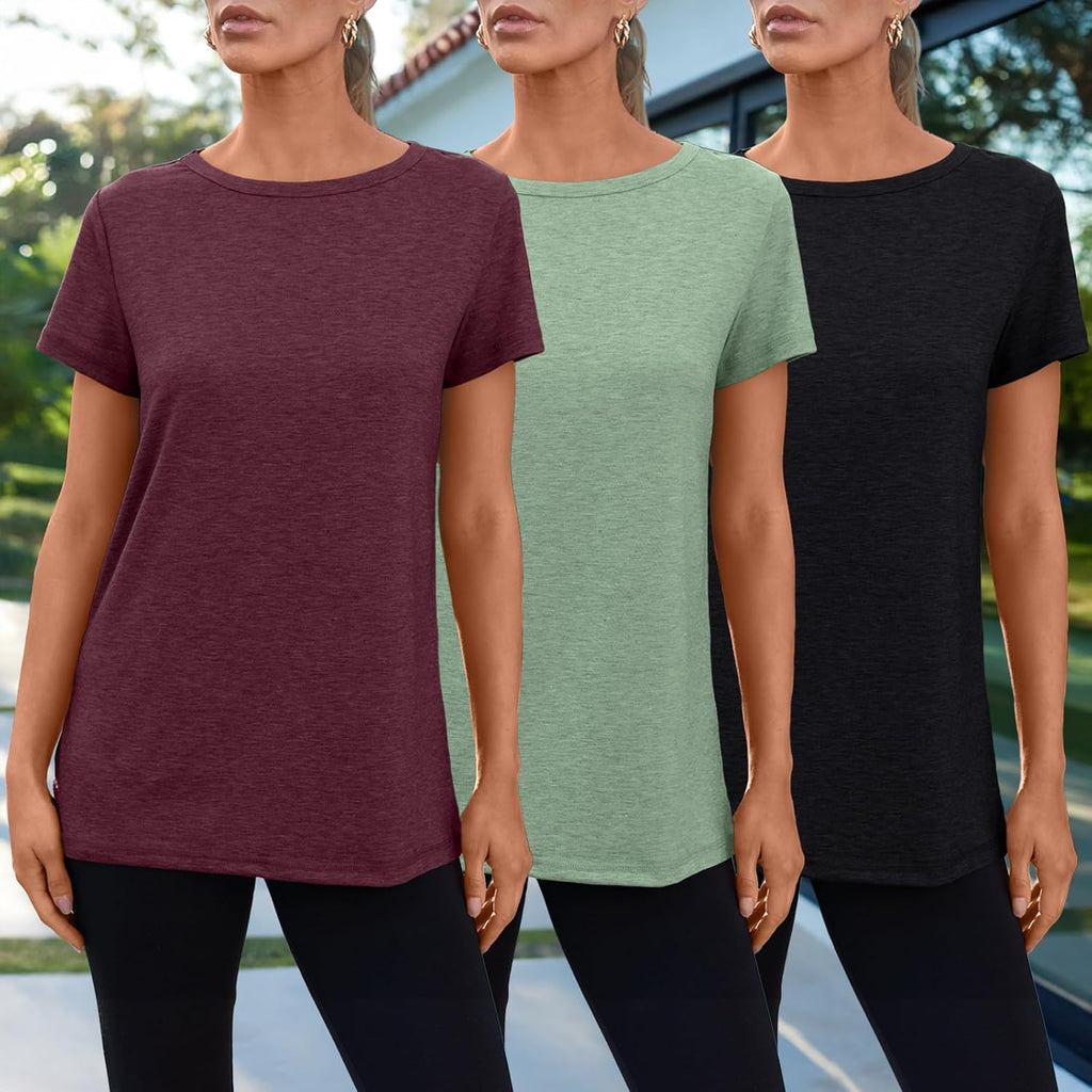 SUNBS Womens 3 Pack T-Shirts Short Sleeve Summer Tops Fashion Basic Tees Comfy Casual Vacation Outfits Workout Clothes 2026
