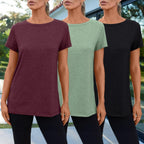SUNBS Womens 3 Pack T-Shirts Short Sleeve Summer Tops Fashion Basic Tees Comfy Casual Vacation Outfits Workout Clothes 2026