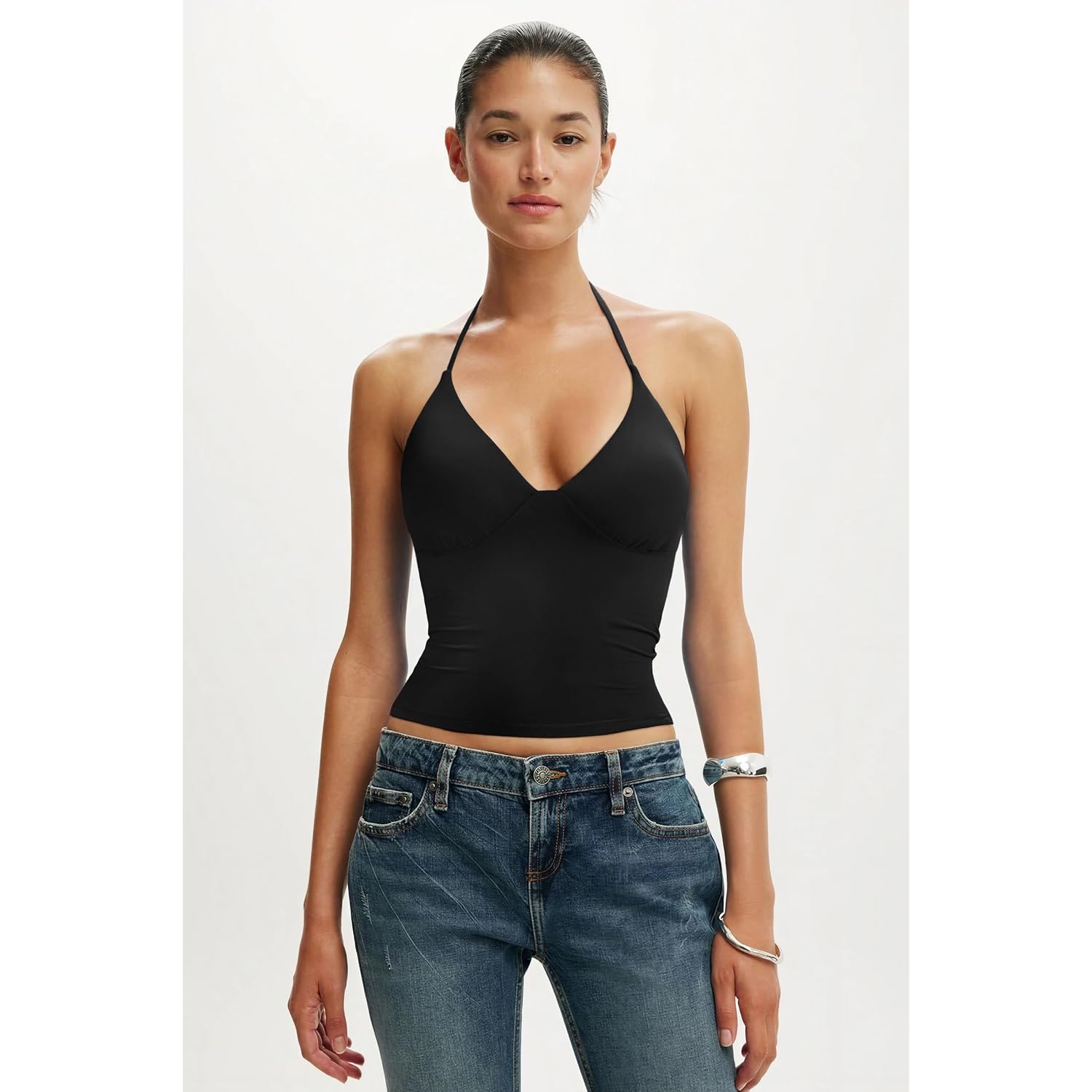 SUUKSESS Women Double Lined Halter Tank Top Summer Padded Going Out Tops Sleeveless Basic Shirts
