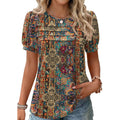 Women's Floral Puff Sleeve Tunic Top Boho Multicolor