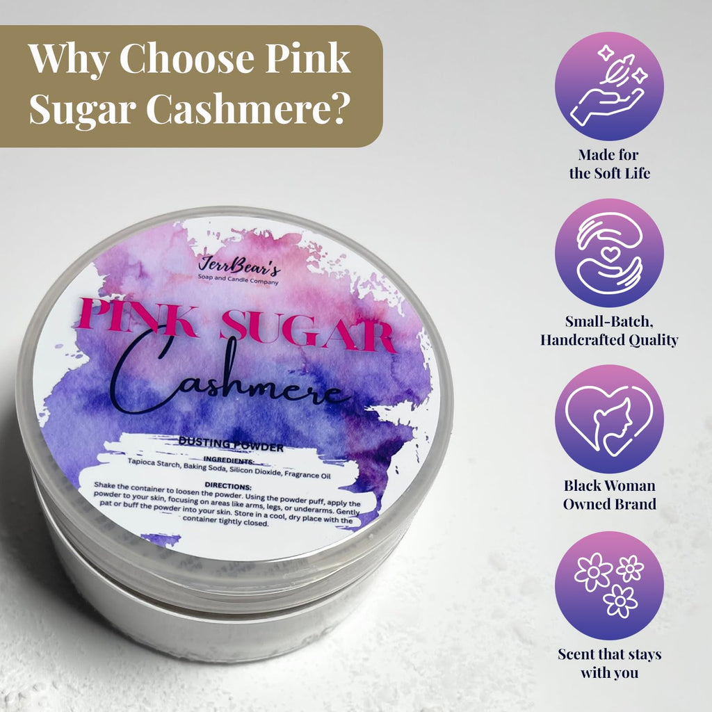 Pink Sugar Cashmere Dusting Powder, Talc Free Body Formula for Women, Soft Scented Skin Care, Gentle Powder for Daily Freshness, 4oz Jar