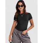 ANRABESS Women's Soft Short Sleeve T-Shirt, Crew Neck Top Slim Fit Basic Tee for Summer Casual Y2k Everyday Wear