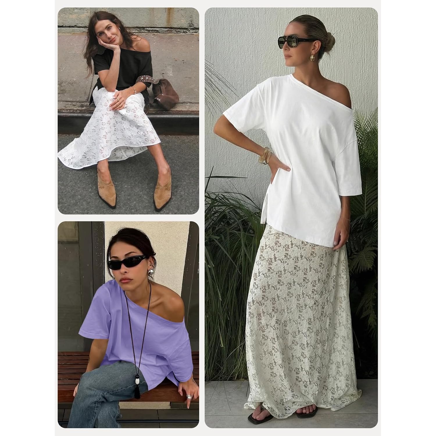 Cicy Bell Womens Oversized T-Shirts Short Sleeve Summer Casual One Shoulder Tops Side Split Loose Fit Tees