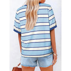 Dokotoo Womens Summer Tops 2026 Striped Color Block Short Sleeve Fashion T-Shirts Crewneck Casual Loose Basic Tee Blouses