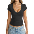 EasyGala Womens Deep V Neck Short Sleeve Shirts Sexy Slim Fit Crop Tops Basic Tees Going Out Summer Outfits