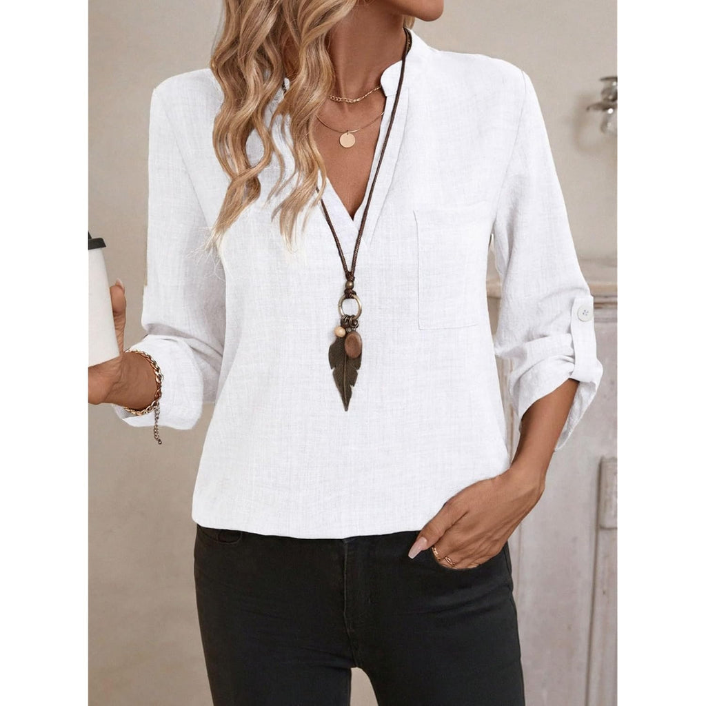 Women's Roll-Up Sleeve Tunic Top White
