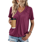 2 Pack Summer Tops for Women V Neck Shorts Sleeve Casual Ruched Tops Women T Shirts Clothes Trendy 2026