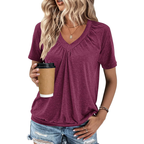 2 Pack Summer Tops for Women V Neck Shorts Sleeve Casual Ruched Tops Women T Shirts Clothes Trendy 2026