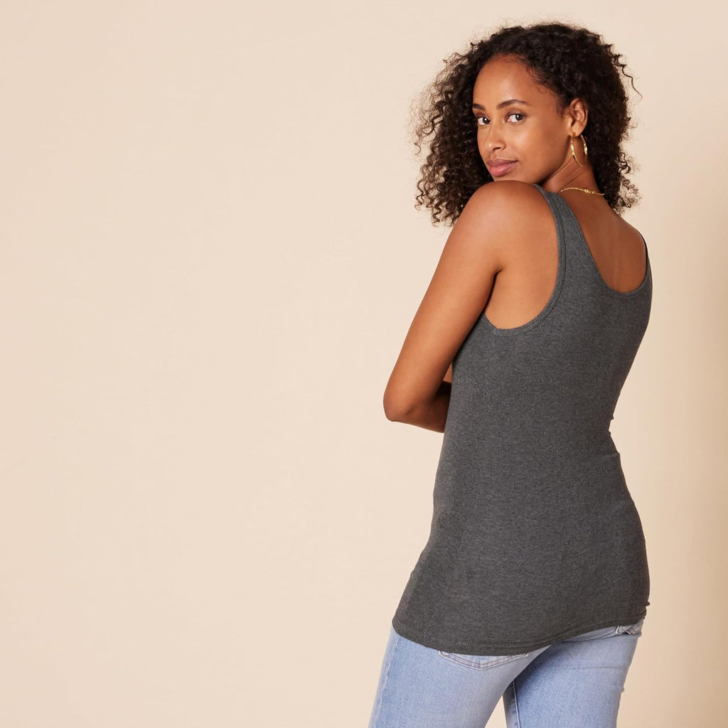 Women's Ribbed Scoop Neck Tank Top Burgundy/Charcoal Heather