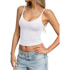 EasyGala Womens Double Lined Camisole Crop Tops Sexy V Neck Spaghetti Straps Tank Tops Fitted Y2K Summer Going Out Shirt