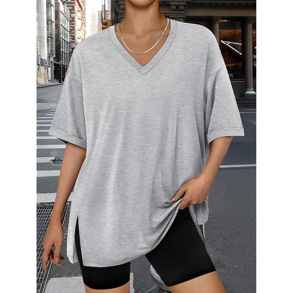 Trendy Queen Plus Size Oversized V Neck Tshirt Breathable Workout Wear