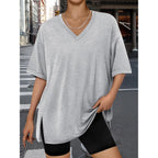 Trendy Queen Plus Size Oversized V Neck Tshirt Breathable Workout Wear